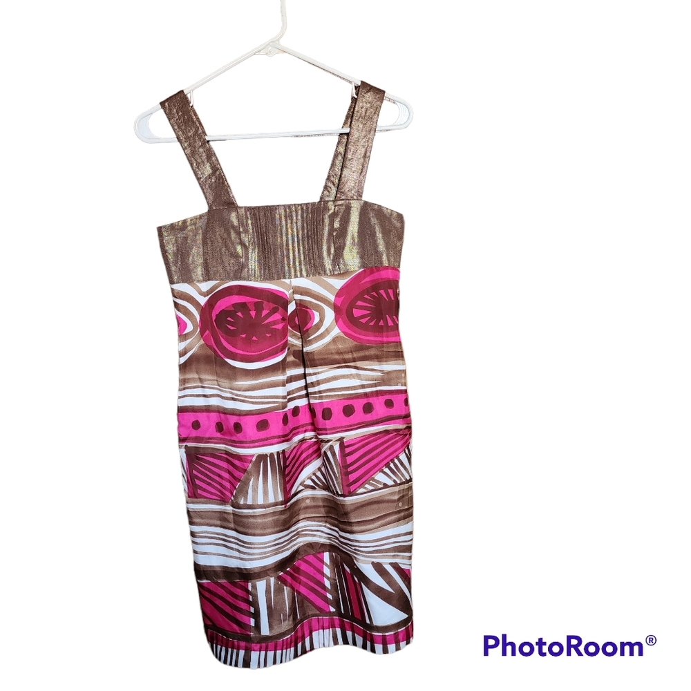 Taylor Womens Dress Copper Pink Linen Silk Summer Straps Size 2